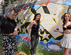 081025_3_hot_friends_gabriela_lati_sam_and_dora_spraying_graffiti_on_abandoned_building_in_the_forest